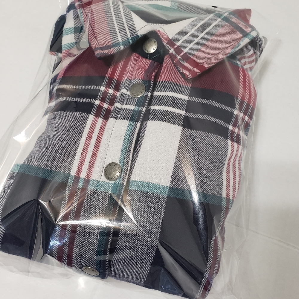 Orvis long-sleeved window checker plaid flannel shirt Women's large red white - Picture 11 of 11